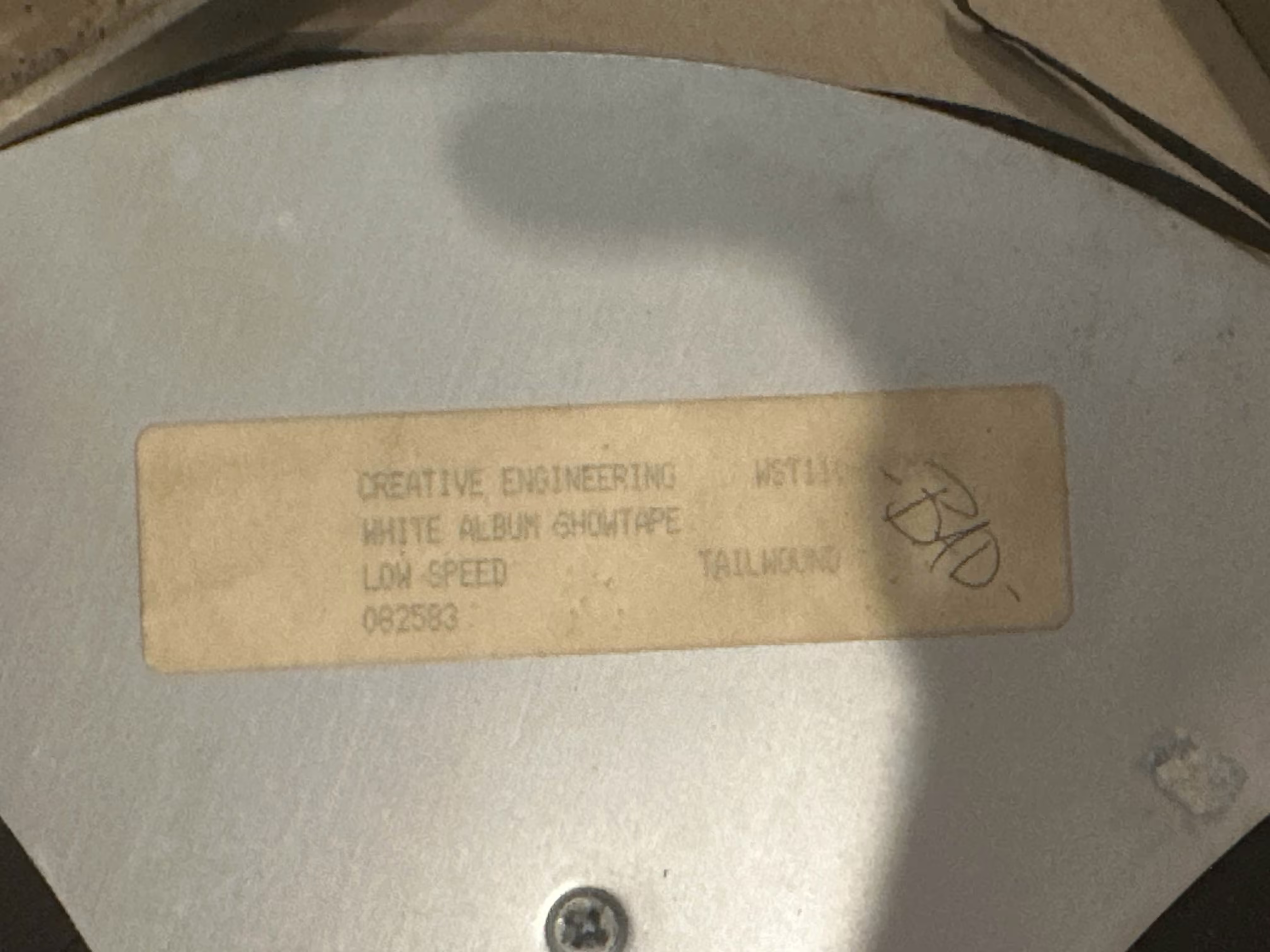 White Album showtape reel label. Marked in pen as 'BAD'
