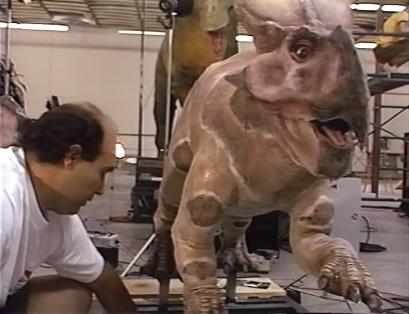 Protoceratops being inspected by an employee at CPI