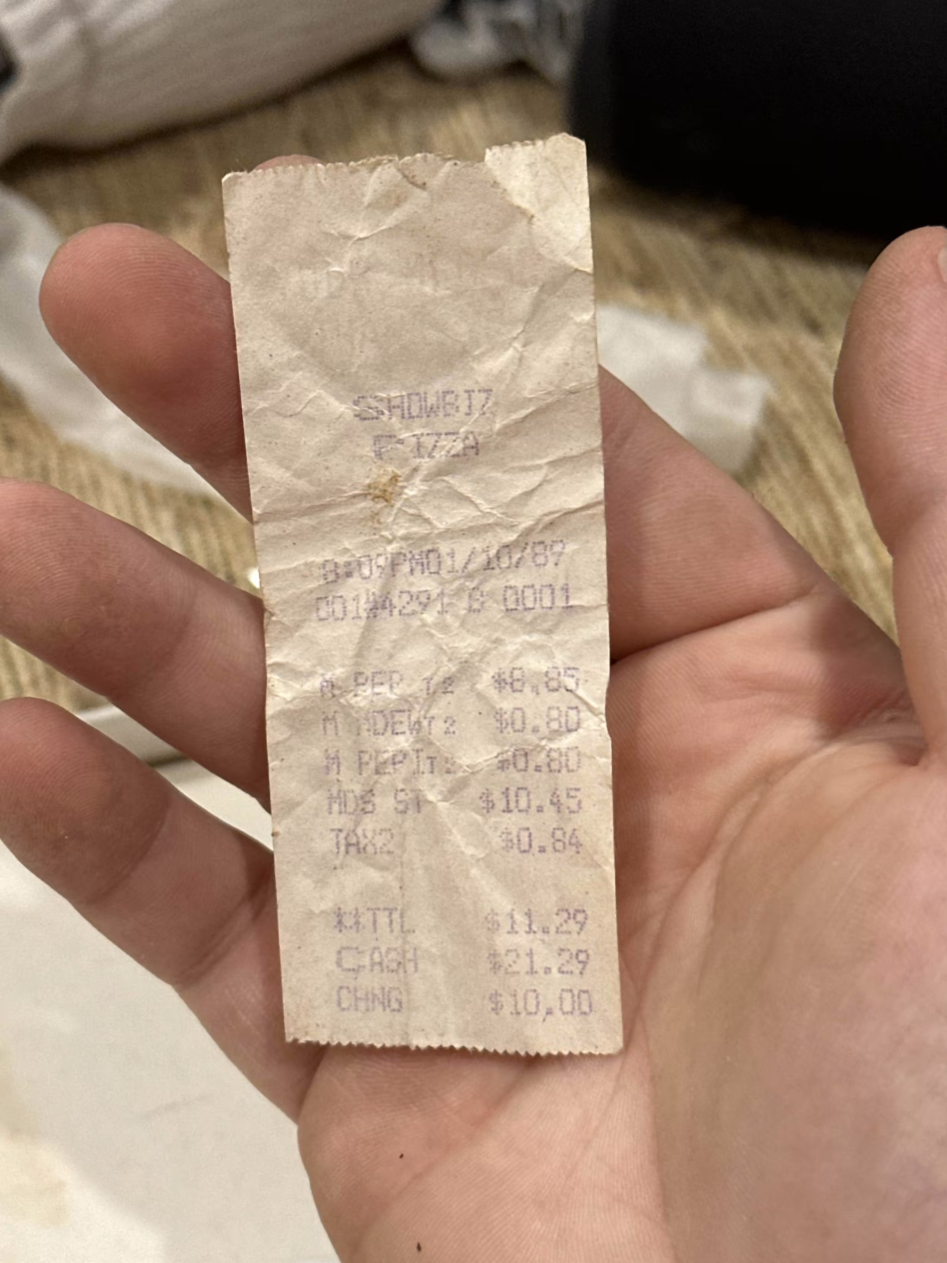 A ShowBiz receipt, dated January 10, 1989