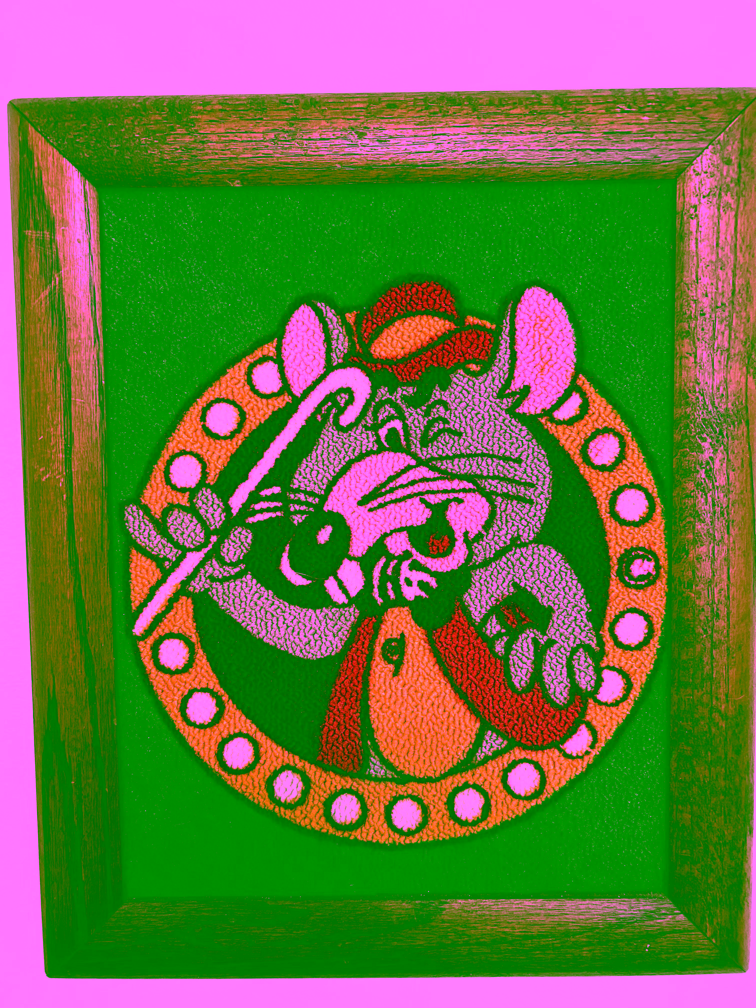 Framed piece of carpet from Stockton just before its SPT 1980's Remodel