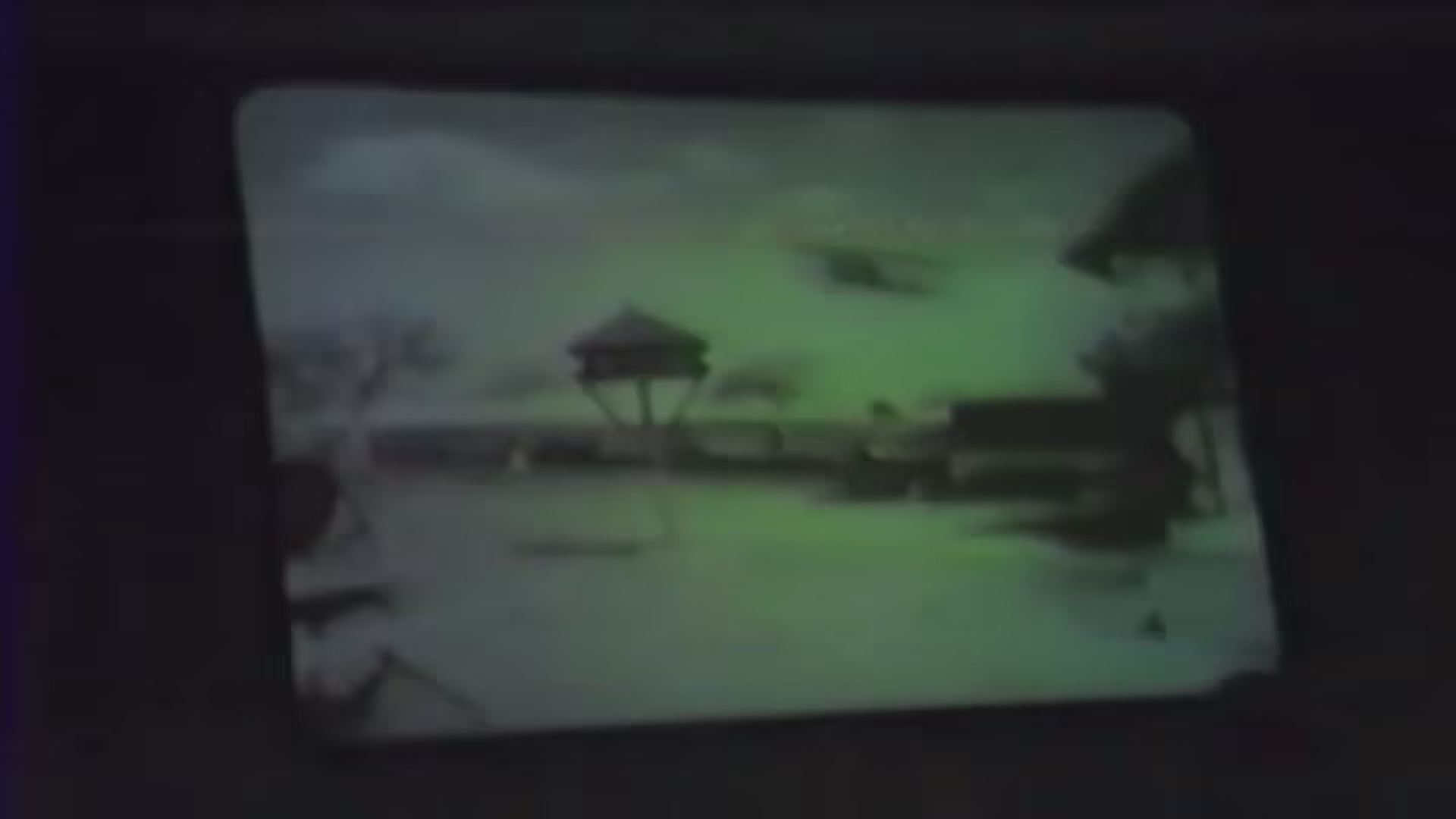 An airplane video playing at ShowBiz Pizza Place in February 1985.