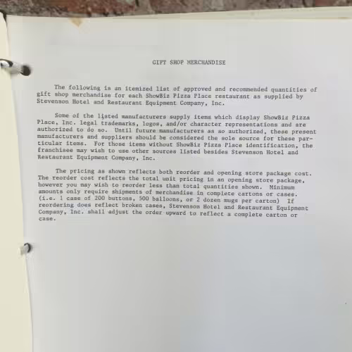 'Gift Shop Merchandise' Page