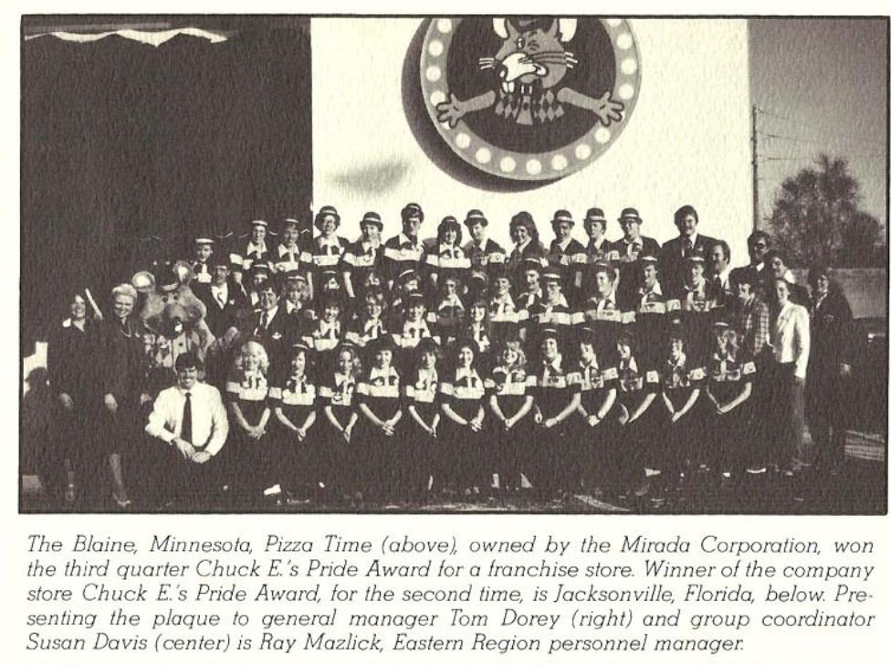 Reference to the Blaine, MN location in a Pizza Time Theatre newsletter.