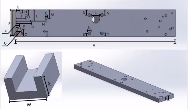 A chart of Measurements on the Cyberamic Shoulder Bar and Bottom Bracket.