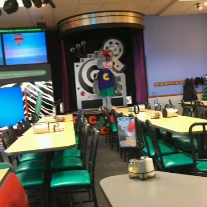 Hagerstown's Studio C Cappa in August 2013 (Chuck E Bot wearing Avenger Shirt and Shorts, with Red Cool Chuck Cap)