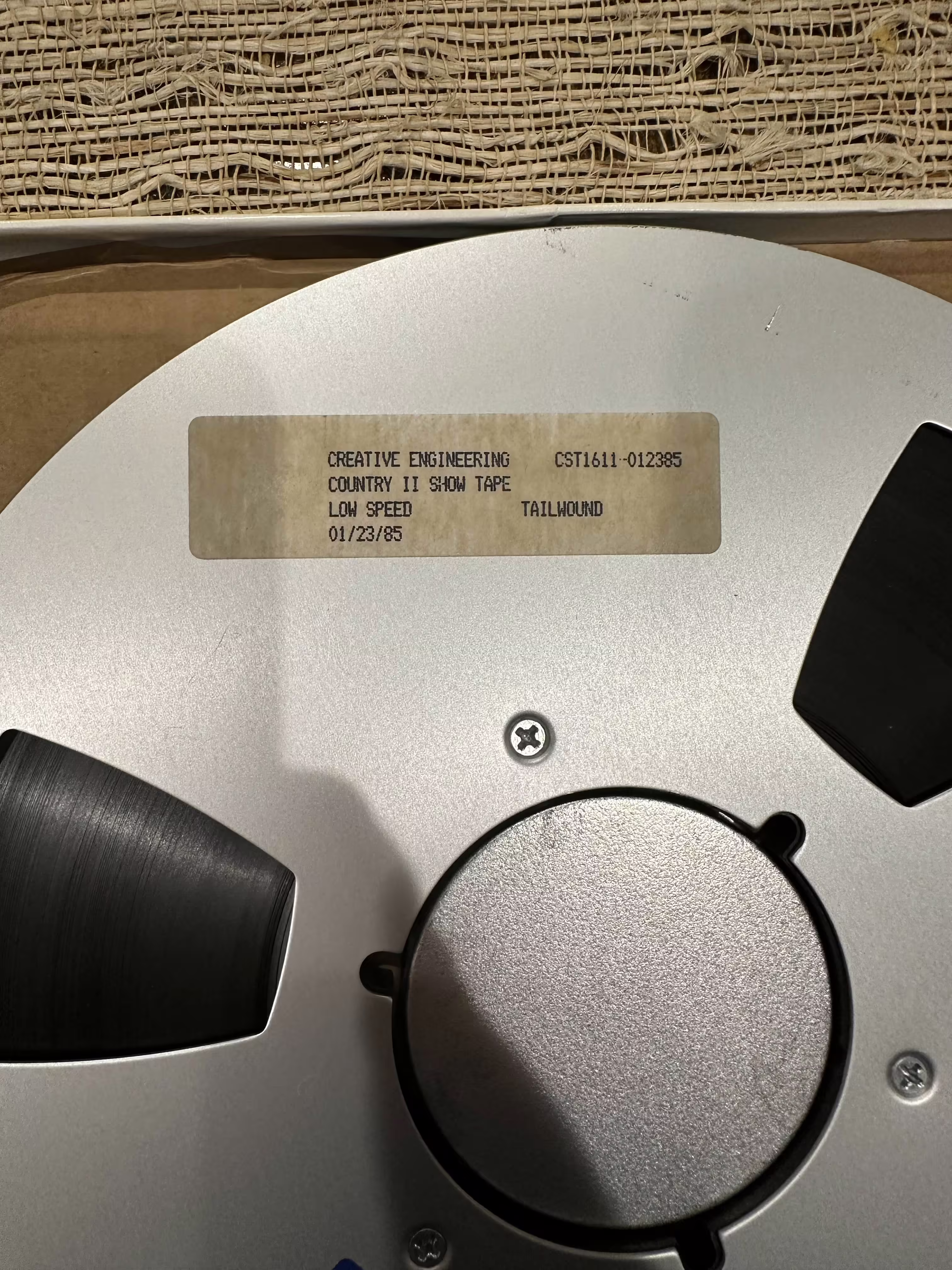 A Country II Showtape. The Label reads 'CREATIVE ENGINEERING CST1611-012385- COUNTRY II SHOW TAPE- LOW SPEED- TAILWOUND- 01/23/85'