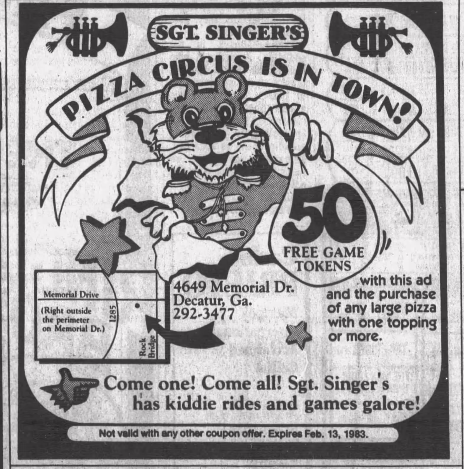 'Sgt. Singer's Pizza Circus is in Town' Advertisement (Decatur, GA)