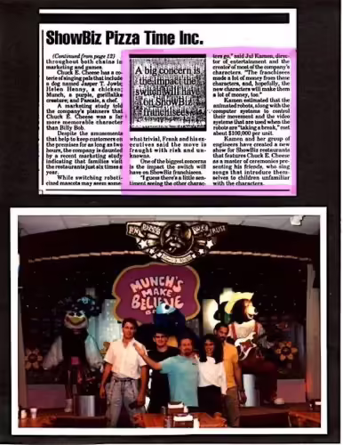 A photo of the CU development team and a newspaper clipping on the show.