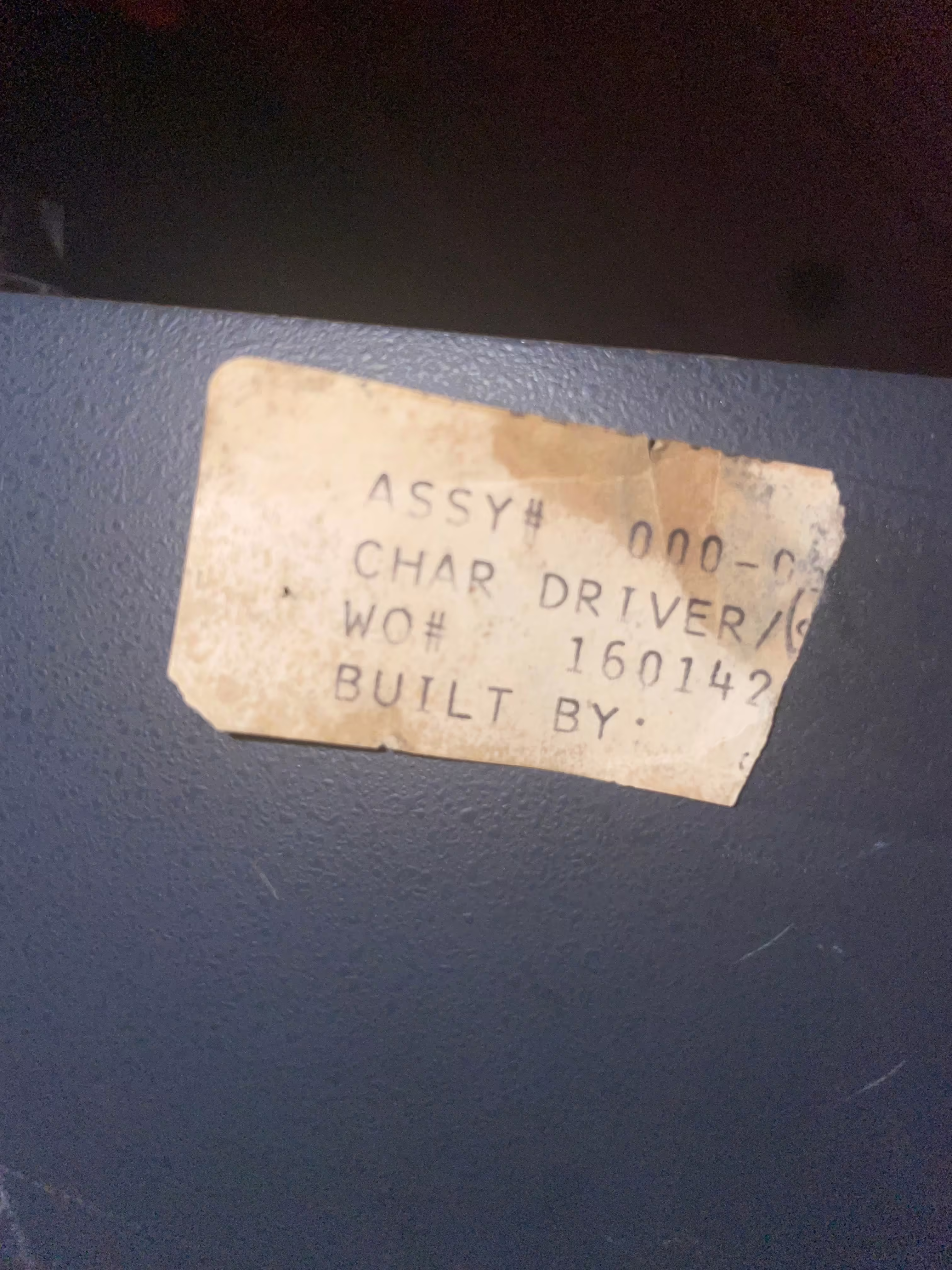 Assembly Tag (Unit pictured above)