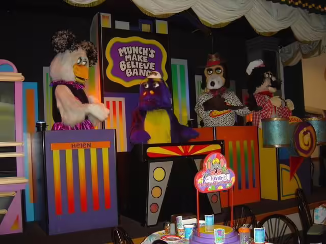 Helen, Munch, Jasper, & Pasqually performing a song from the April 2007 show (PC: showbizpizza.com)