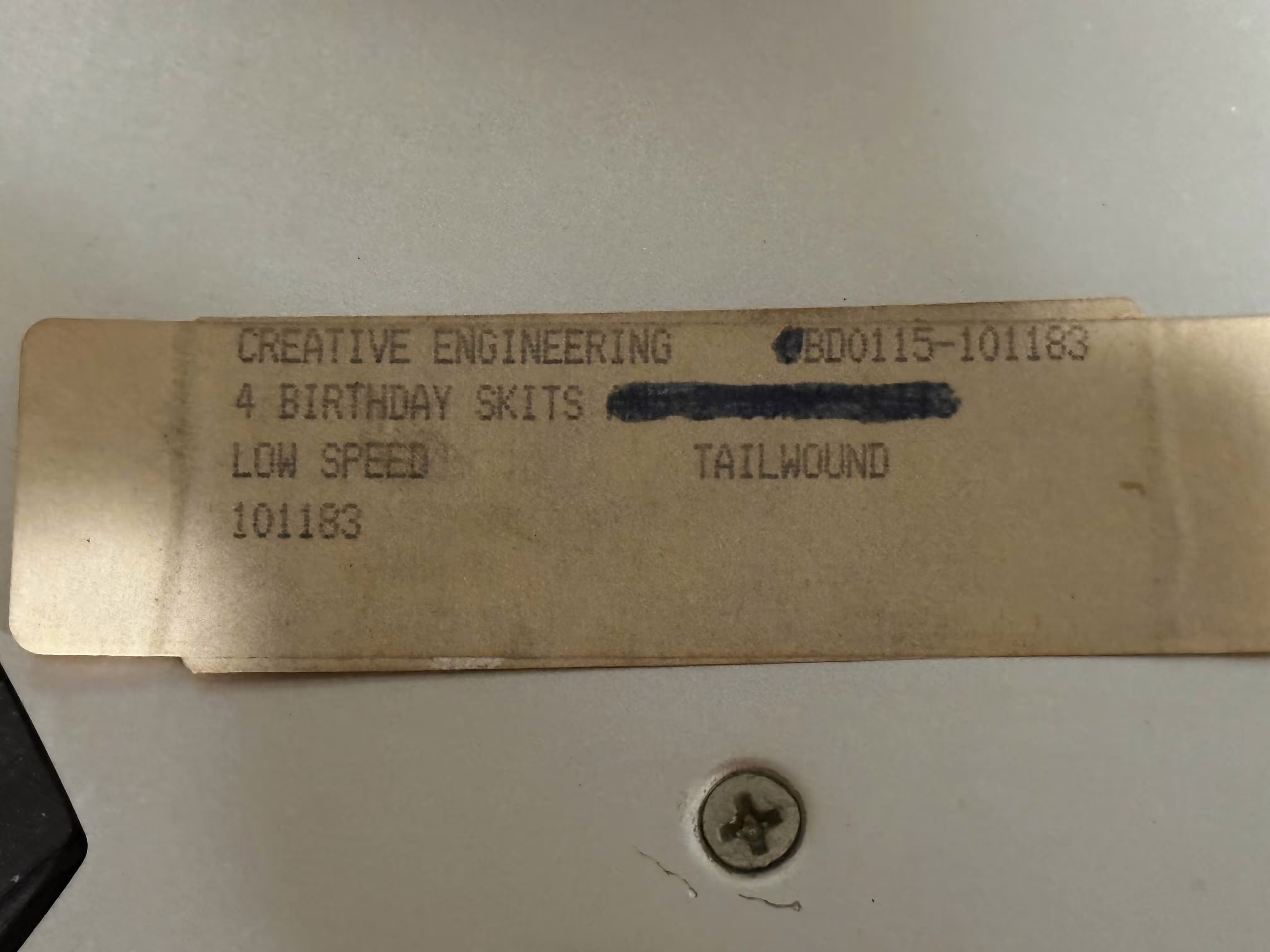 The 4 Bday Skits + Junk showtape label.