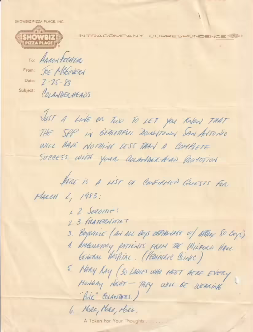 Letter from [[San Antonio, TX (6874 Ingram Rd)]] (February 25, 1983)