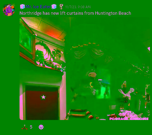 Citation for Huntington's curtains being moved to Northridge.