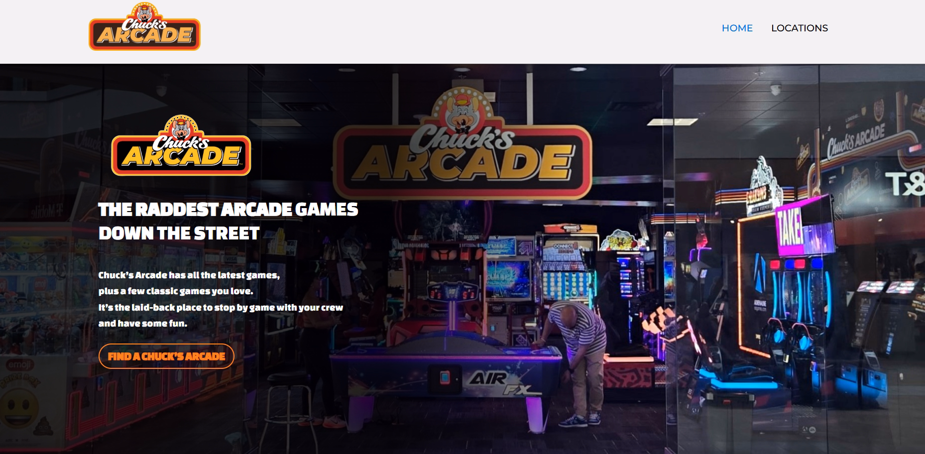 Screenshot of the top of chucksarcade.fun (as of July 7th, 2025).